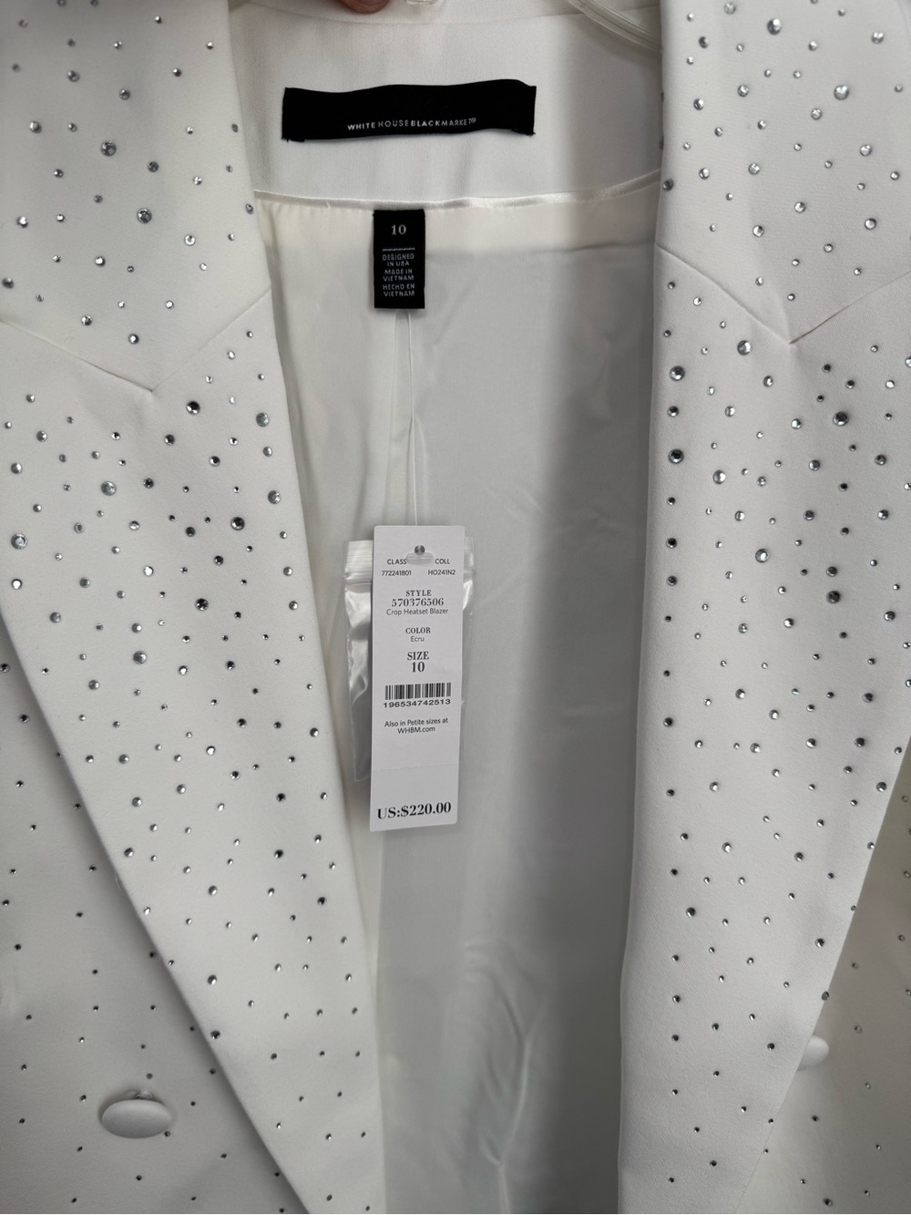 Women's White Embellished Double-Breasted Cropped Blazer - Picture 6 of 11